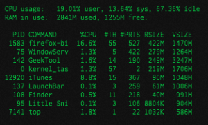GeekTool CPU and memory usage and processes
